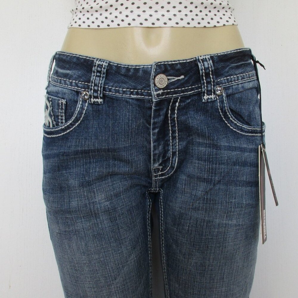 New ROCK & ROLL Cowgirl Jeans Size 32 X 34 Embellished Bootcut Denim - Picture 3 of 14